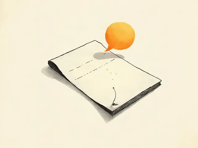 A single sheet of paper with a few pencil marks on it, a small orange speech bubble rising from it.