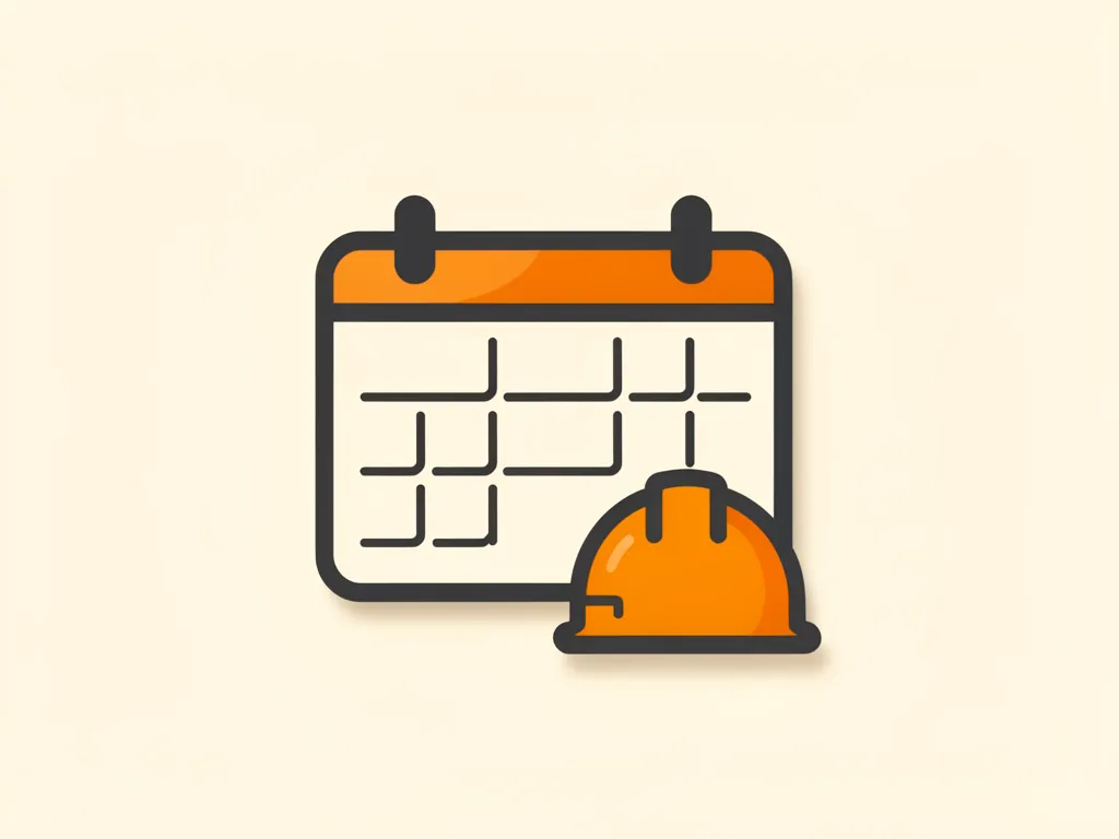 Illustration of a wall calendar with a safety hard hat in front of it